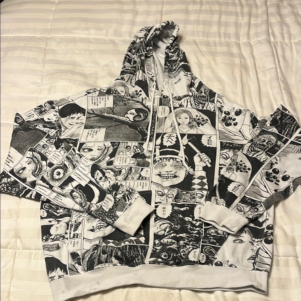 Graphic Black and White Junji Ito horror Manga Hoodie